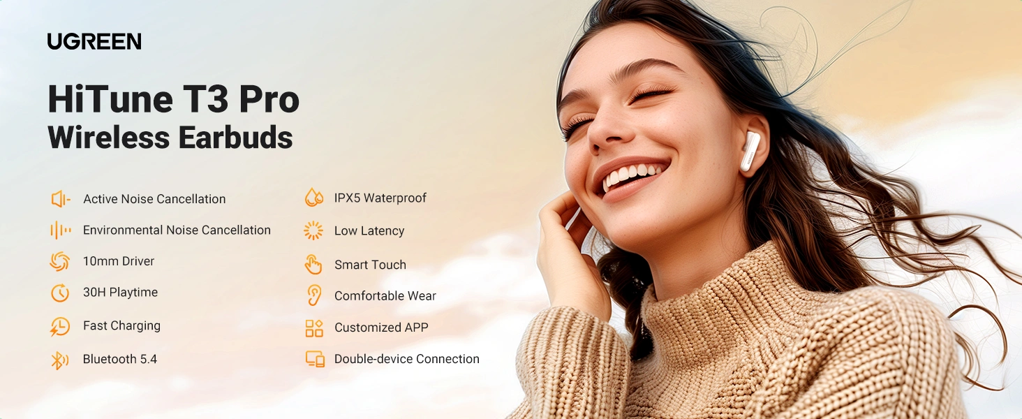 Audífonos Bluetooth UGREEN HiTune T3 Pro ANC In-Ear WS206 - Imagen 2