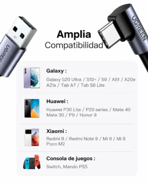 Alternative view of UGREEN L536 240W 2M – Cable USB-C 90° PD 3.1 con E-Marker