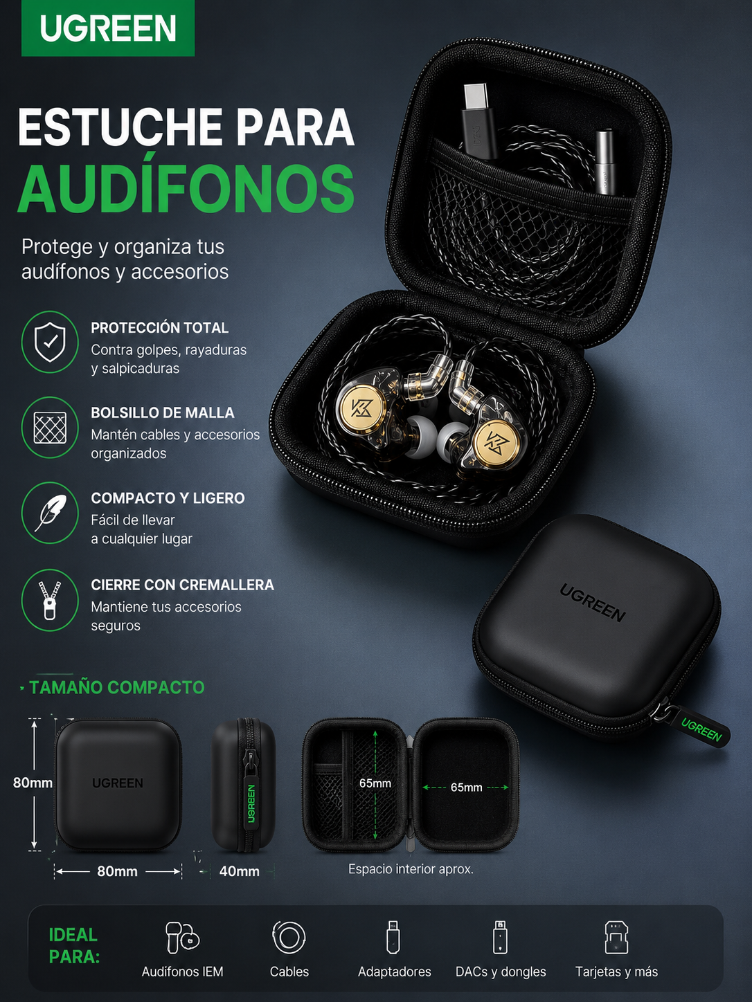 Estuche para Audífonos UGREEN LP128 – Compacto y Protector - Imagen 2