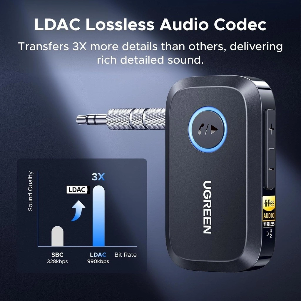 UGREEN BT509 Receptor Bluetooth 6.0 LDAC Hi-Res AUX 3.5 mm – 55546 - Imagen 10