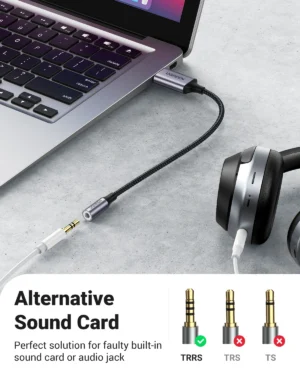 Alternative view of UGREEN Adaptador DAC USB-A a 3.5mm HiFi 24bit/96kHz con Micrófono