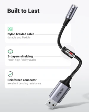 UGREEN Adaptador DAC USB-A a 3.5mm HiFi 24bit/96kHz con Micrófono - Imagen 3