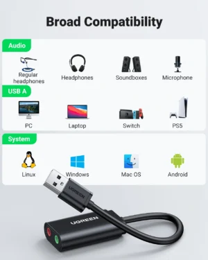 UGREEN US205 – Tarjeta de Sonido USB Externa con Audio y Micrófono 3.5mm – 30724 - Imagen 11