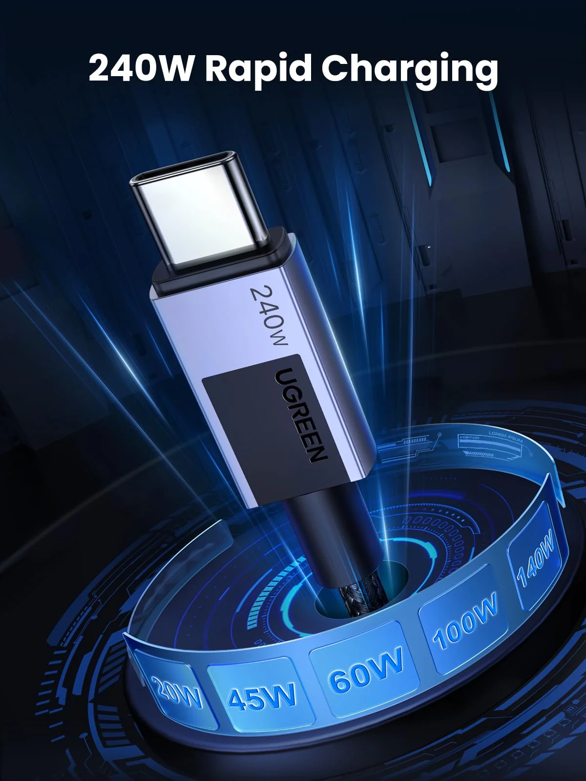 UGREEN L513 240W 2M – Cable USB-C a USB-C PD 3.1 con E-Marker - Imagen 2
