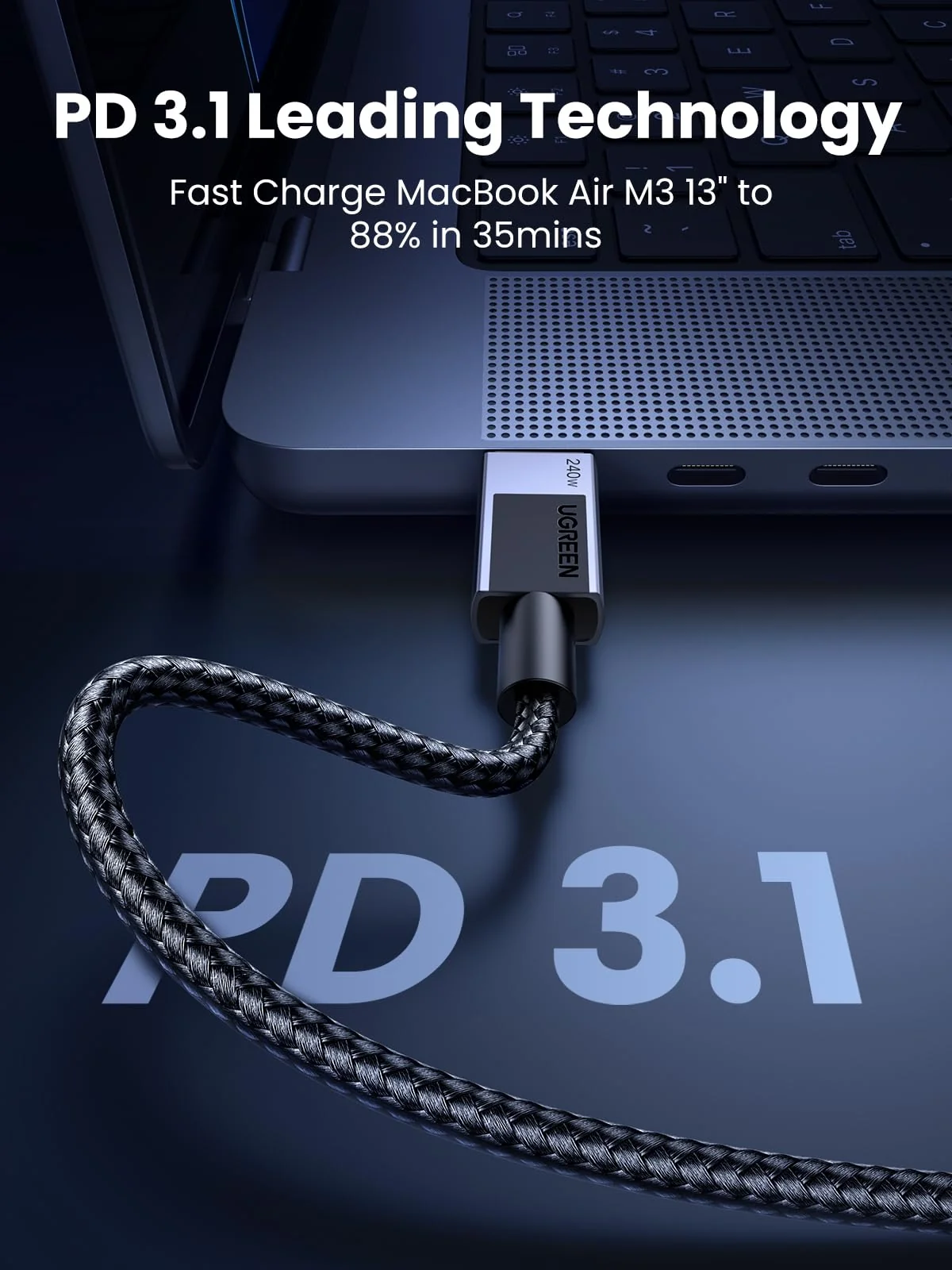 UGREEN L513 240W 2M – Cable USB-C a USB-C PD 3.1 con E-Marker - Imagen 4